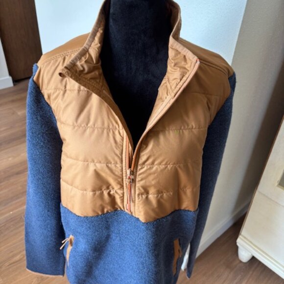 Prana Mens IncrediWool 1/2 Zip Quilted Wool Tan Blue Jacket NWT Medium - Picture 2 of 8